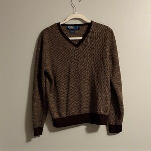 Polo by Ralph Lauren Men's Patterned V-Neck Sweater 50% Merino Wool 50% Alpaca